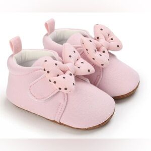 Infant Girls Booties:Pink with Black dots:6-12 months